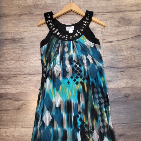 Vintage Robbie Bee Dress Womens XS Black Green Mini EUC Fast Ship - Picture 1 of 6